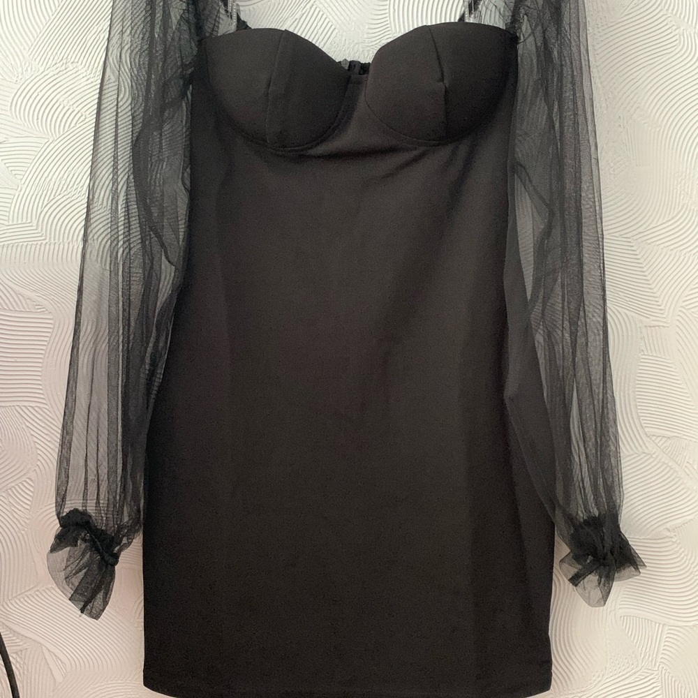 Elegant Black Dress with Sheer Sleeves